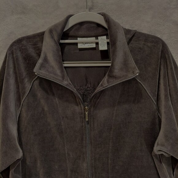 Chico's Spa Womens XL jacket Zip Charcoal Velour Beaded Quilted Embossed design - Picture 11 of 14